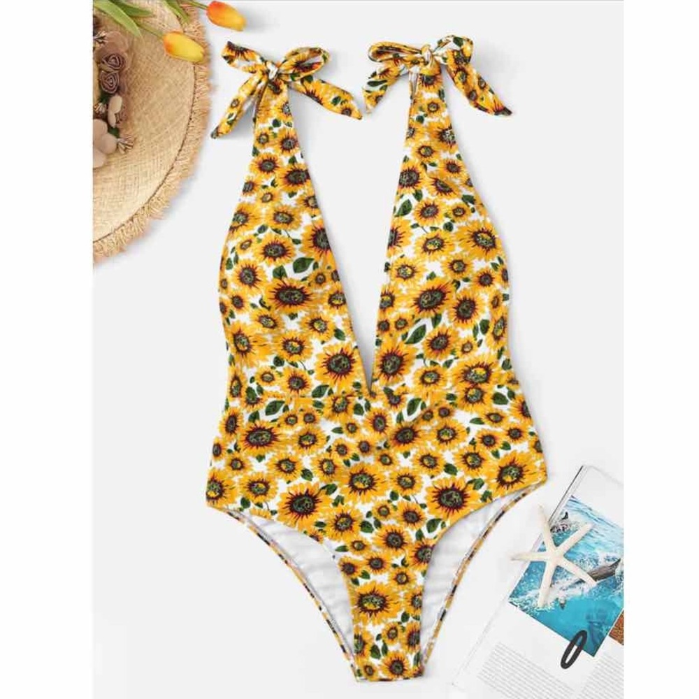 BRAND NEW! Sunflower Print One Piece Bathing Suit
